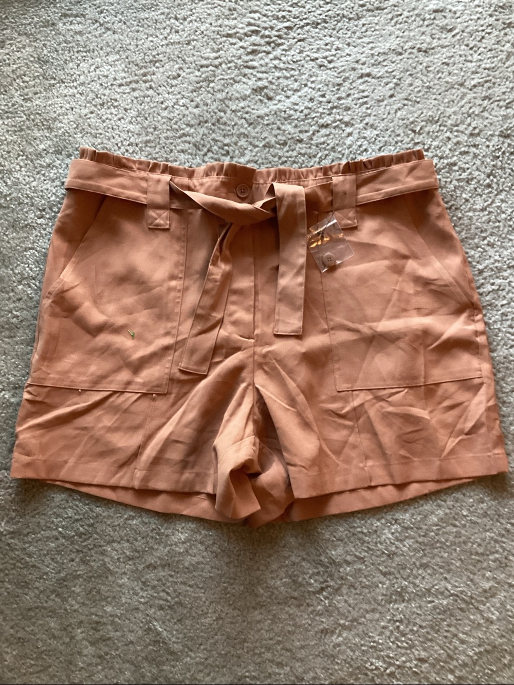 Nine West Rust High-Waist Paperbag Shorts with Tie Belt, XXL